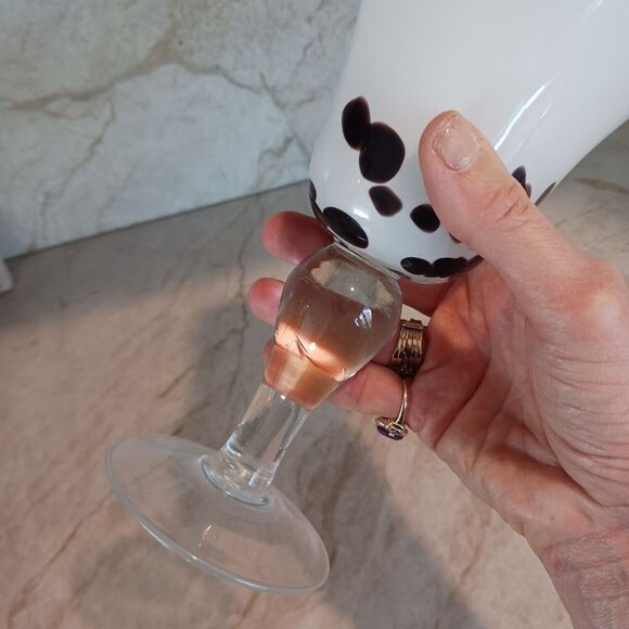 Murano Martini Drinking Glass Handblown WHITE BROWN Spots Art Deco Bareware VNT - Picture 6 of 11